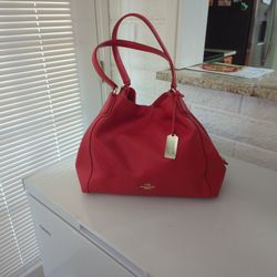 Large Coach Edie Hobo Purse Red/Orange