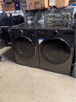 Set front load Steam LG black stainless steel w 27”