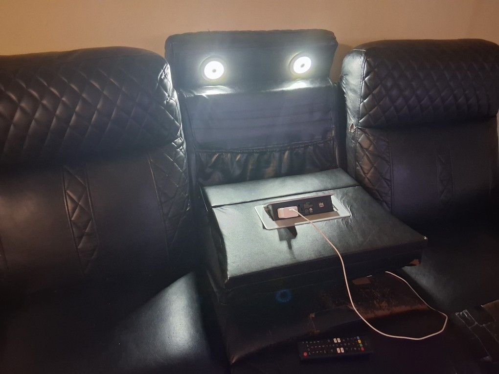 Double Seat Reclinable Sofa with Led Lights And Charger