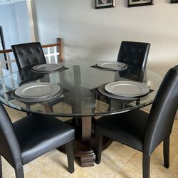 Glass Top / Wood Base Dining Table 