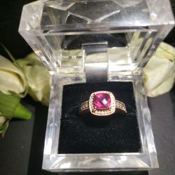 Ruby Ring With 14k Rose Gold Leveon Chocolate/ White Diamonds