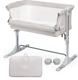 Babyjoy Portable Baby Bed Side Sleeper Infant Travel Crib W/Carrying Case- Grey