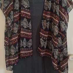 Deb Plus Size Sheer Flowy Airy Open Front Top + Long Gray Maxi Stretch Skirt Plus Size 2X Outfit