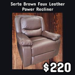 NEW Serta Brown Faux Leather Power Recliner: Njft 