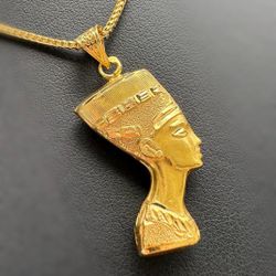 Jewelry 18k hollow yellow gold Egyptian queen nefertiti mask Pendant charm