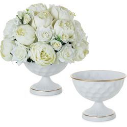 Set Of 10  White And Gold Metal Vases For Centerpiece 