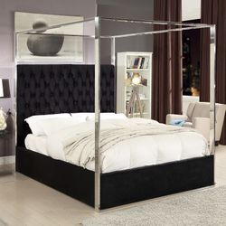 Canopy Bed Velvet Fabric & Chrome Trim