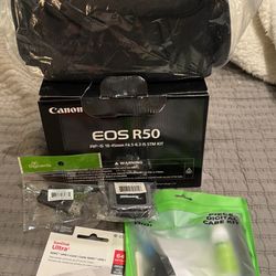 Canon - EOS R50 Mirrorless Camera with 18-45mm Lens + 64GB Card + Bag + More - Black