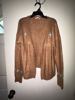 Hazel Moon Embroidered Cable Knit Cardigan Women’s XL Brown Floral Open Front