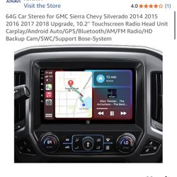 64G Car Stereo for GMC Sierra Chevy Silverado 2014 2015 2016 2017 2018 Upgrade, 10.2'' Touchscreen Radio Head Unit Carplay/Android Auto/GPS/Bluetooth/
