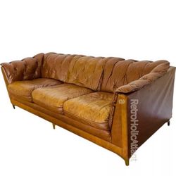 Vintage Mid-Century Modern Cognac Leather Sofa | 1960s