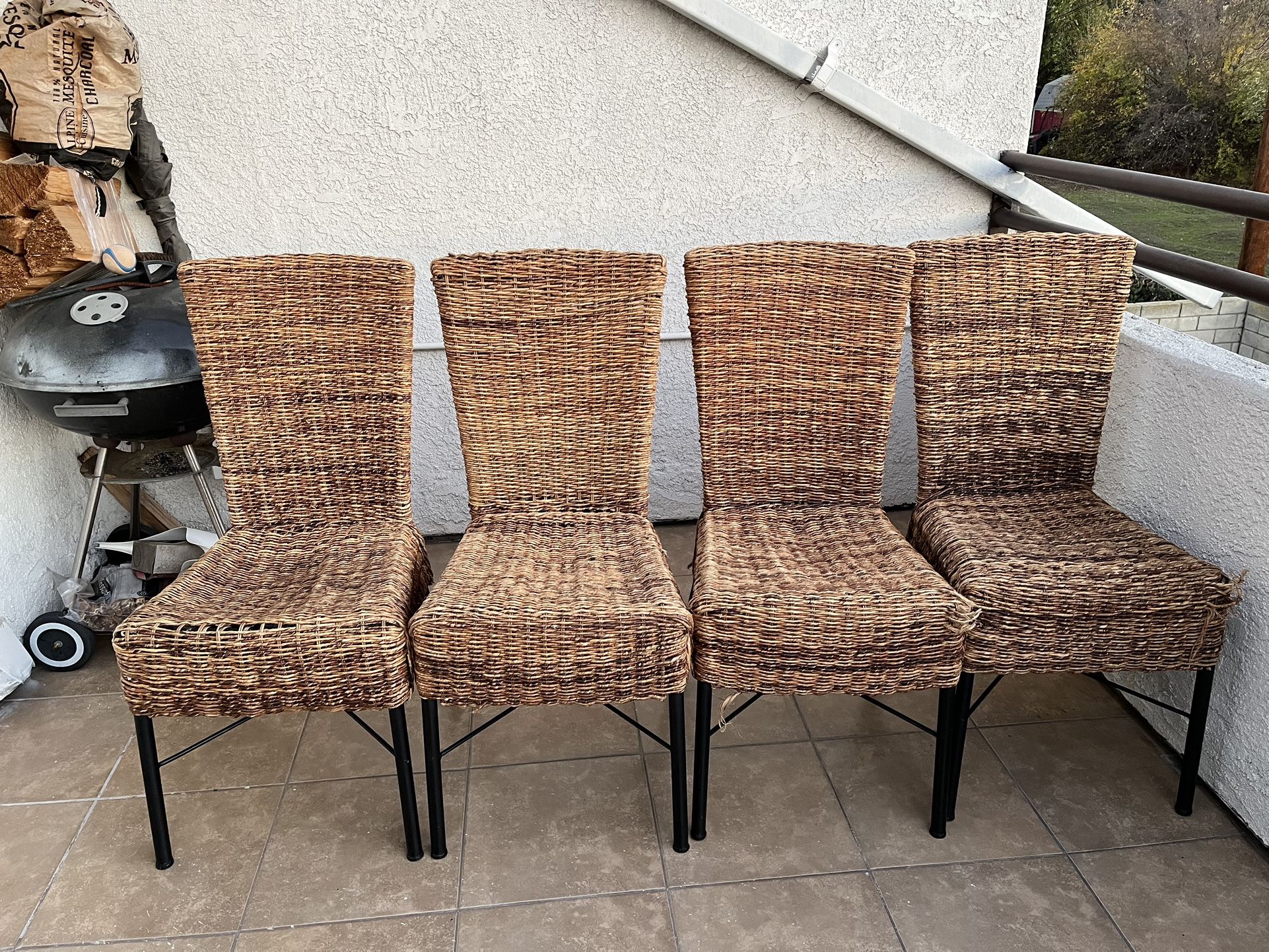 Set Of 4 Used Rattan Dining Chairs