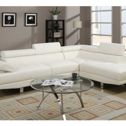 White Faux Leather Sectional Sofa (Free Delivery)