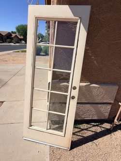 White Hollow Wood Front Door with 10 Glass Windows - 79” x 31.5”