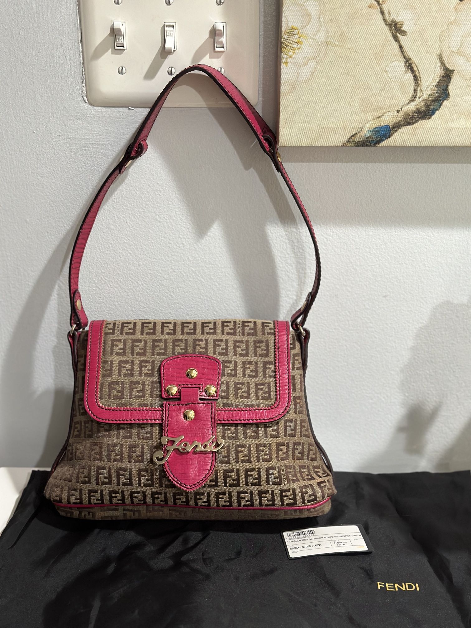 Fendi Shoulder Bag Zucchino Women'S Brown Canvas Pinky Ring leather