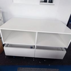 Modern LED Coffee Table with Storage Drawer 2-Tier White Coffee Table w/ 60000-Color LED Lights,App Control, Rectangle Center Tabl