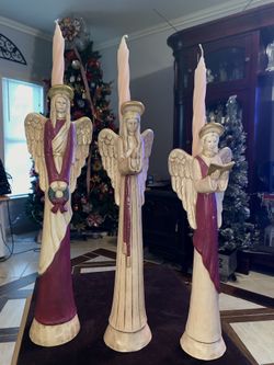 Set Of 3 Tall Ceramic Christmas Angels