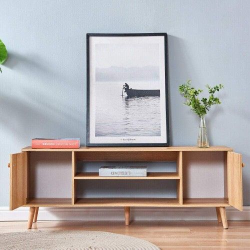 2 Tier TV Stand Console Table W/ Cabinet & Shelves