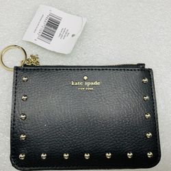 NWT Kate Spade Bitsy Gold Tone Studded Leather Wallet Coin Purse Key Ring NWT