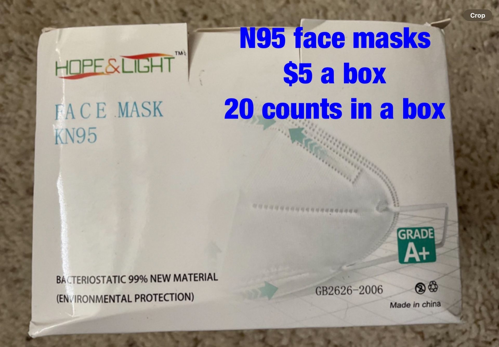 N95 masks - $5 a box (20 counts in a box)