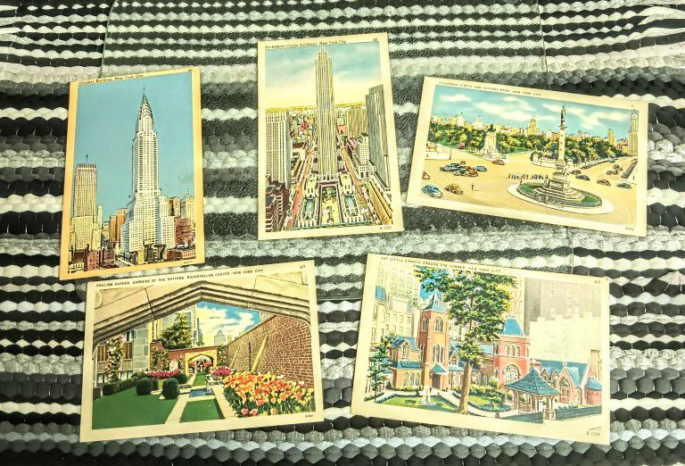 Five Vintage New York Lithograph Postcards 