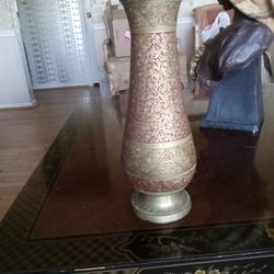 Beautiful Brass With Redish Brown Inlay Vase