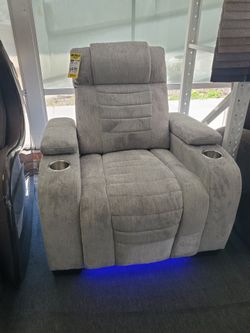 Gray Fabric Recliner Chair with Cup Holders