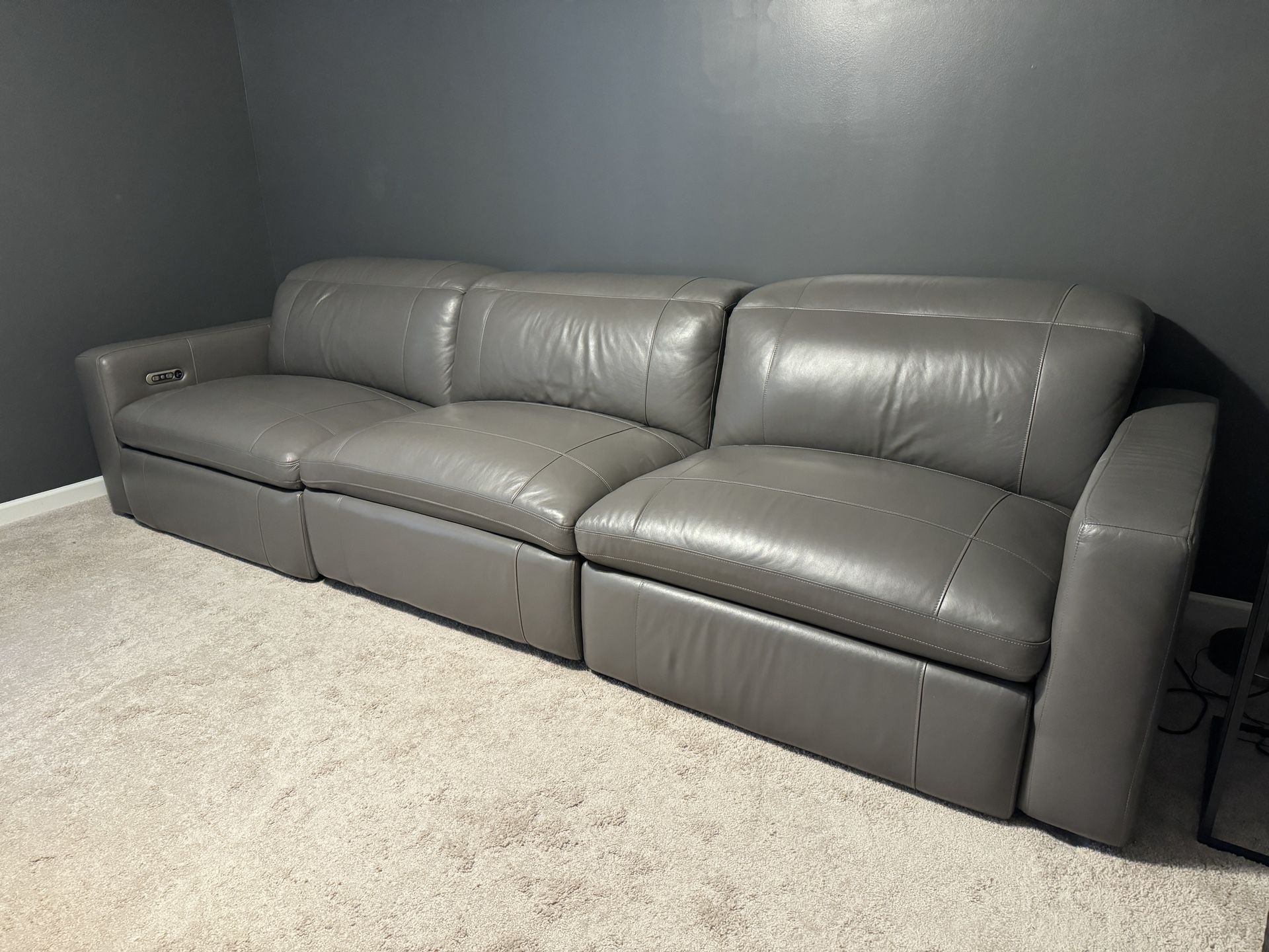 Gray Leather Power reclining Sofa