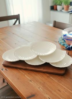 Set of 6 vintage ceramic scallop shell dishes imported by Alfred E.Knobler & Co