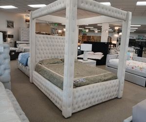 King Queen size Beige color Canopy bed frame