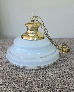 Art Deco-inspired, schoolhouse-style hanging pendant light Vintage 80s