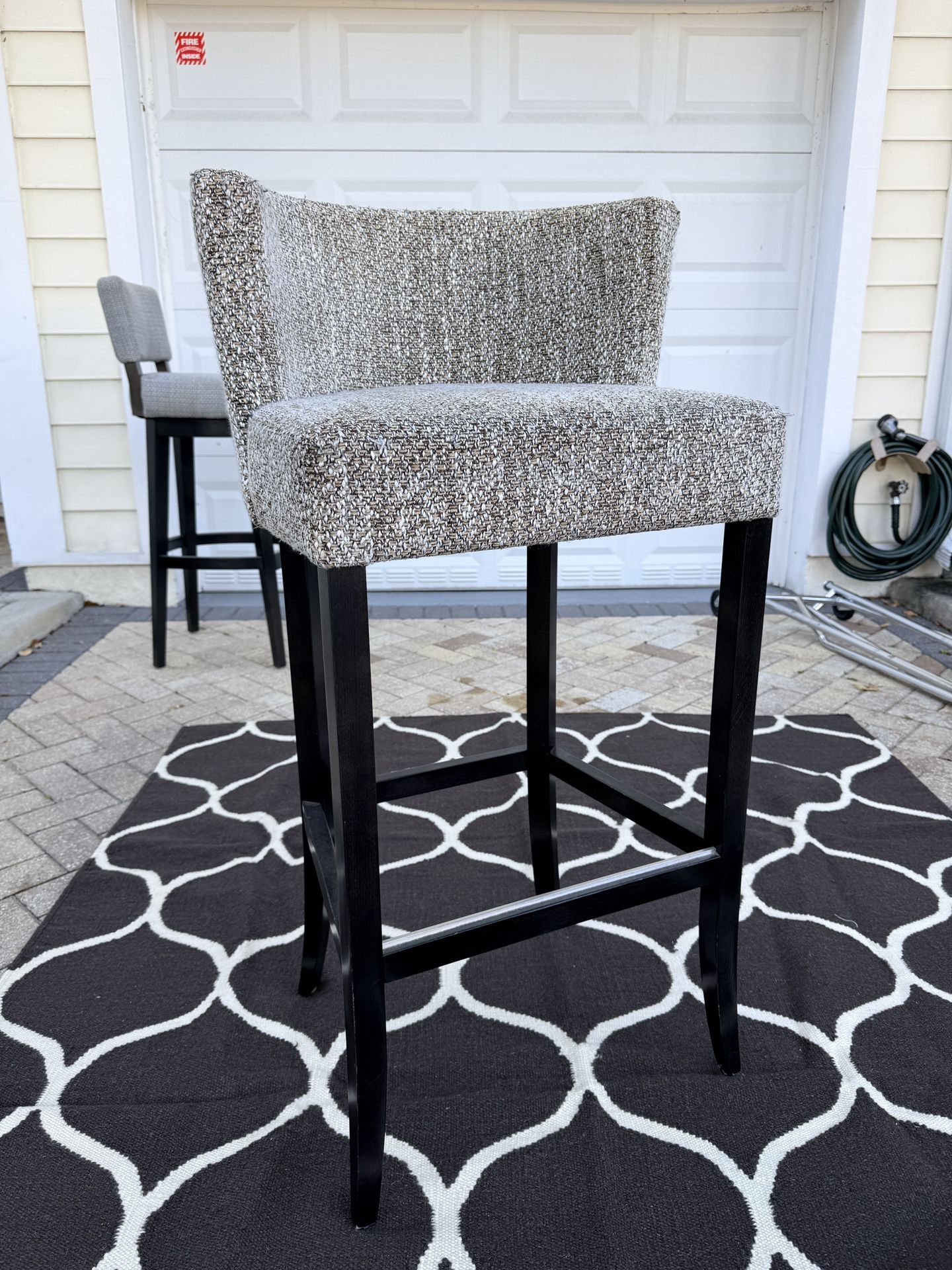 Designer Barstool With Upholstered Seat And Ebonized Wood Frame