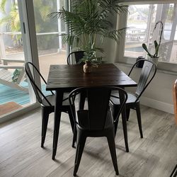 RH dining table 4 chairs wood and Metal