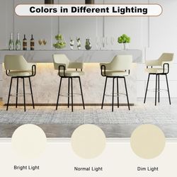 Swivel Bar Stools Set of 4, 30" Bar Height Bar Stools with Backrest, Modern Style Upholstered Bar Stools, Synthetic Leather with Stitching, for Bars, 