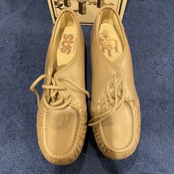 NIB NEW SAS Bounce Leather Mocha Lace Up Wedge Women’s Shoes 8 W Retail $155