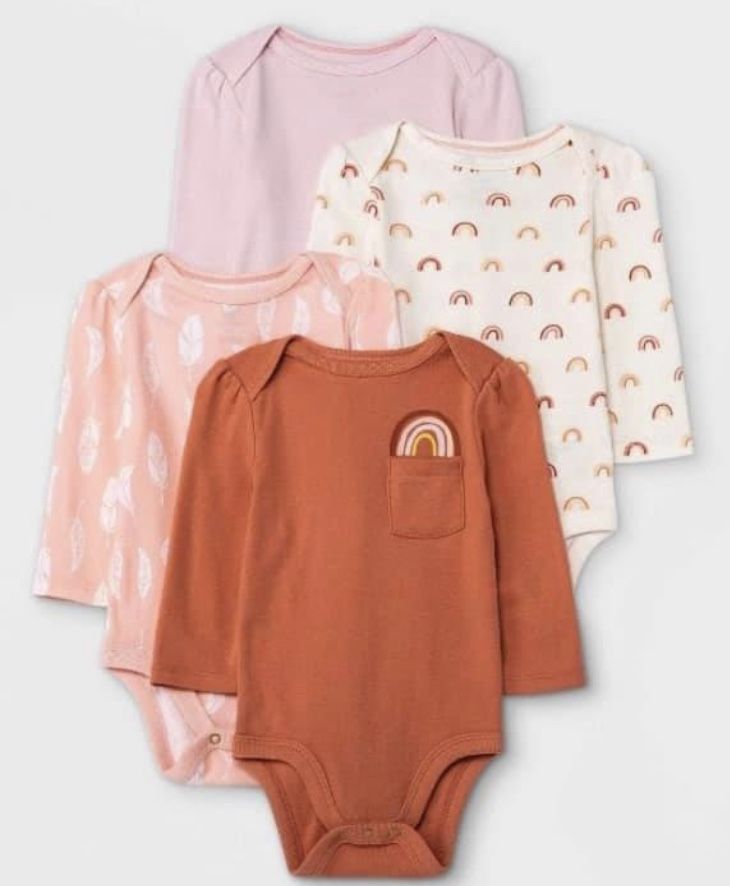 Baby Girls' 4pk Earth & Sky Long Sleeve Bodysuit - Pink 0-3M