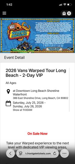 VIP WARP TOUR VANS TICKET