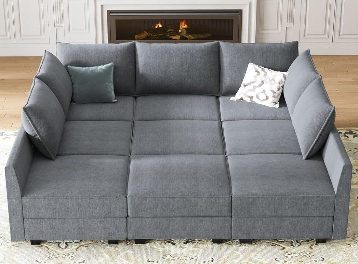 HONBAY Modular Sectional Sofa U Shaped Sectional Couch with Reversible Chaise Modular Couch with Storage, Bluish Grey