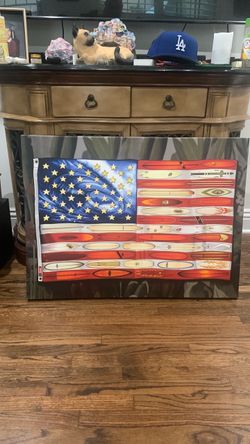 Patriotic surfboard American flag canvas 24x48