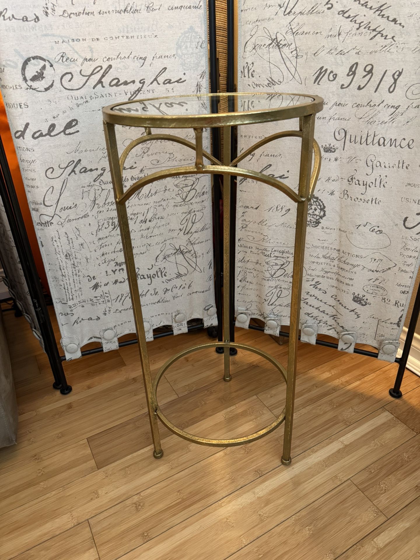 Round Gold Metal Stand with Glass Top
