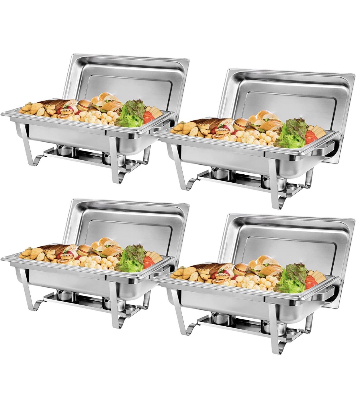 4 Pack Chafing Dish Buffet Set 8 Qt Stainless Steel Complete Chafer Set Catering Warmer Set with Water Pan, Fuel Holder for Parties, Dinners, Catering