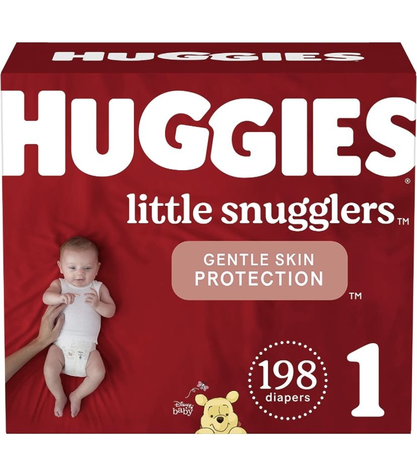 Baby Diapers Size 1 (8-14 lbs), 198ct, Huggies Little Snugglers Newborn Diapers