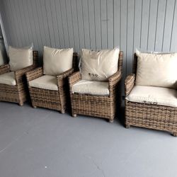4 outdoor patio woven club chairs with cushions 