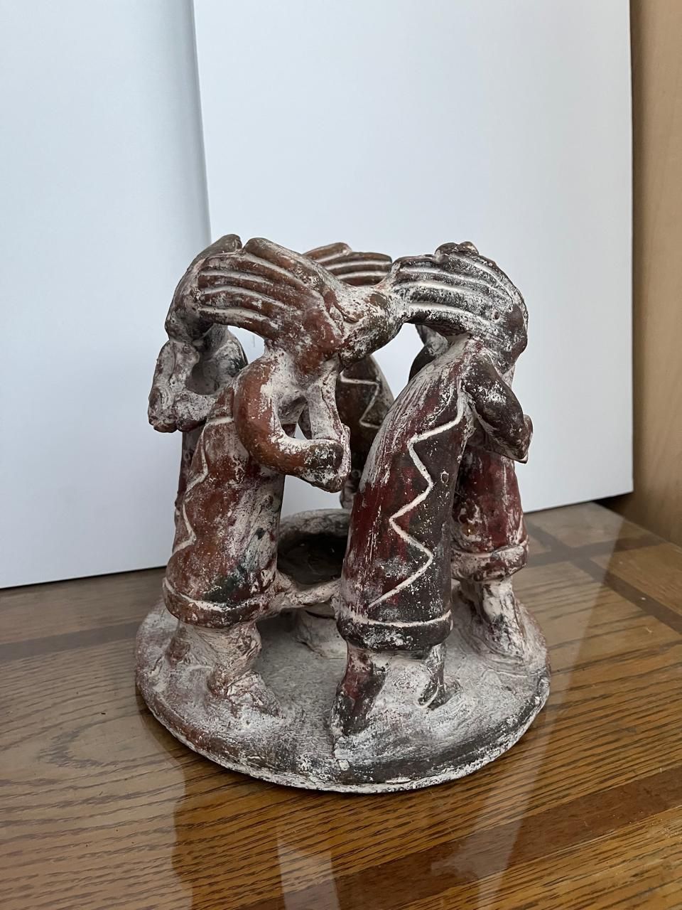 Unique Circle of Friends 5 People Candle Holder Clay Pottery Headdress Mexican