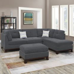 Brand New 3pc Ash Grey OR Dark Coffee Super Plush Chenille Sectional Sofa With  Ottoman 