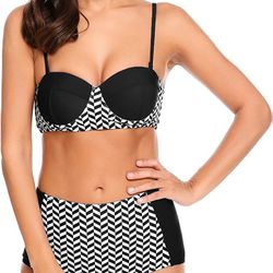 SIZE XL Swimsuit Womens Retro High Waist Bikini Set 2PCS Pushup Printed Swimwear

