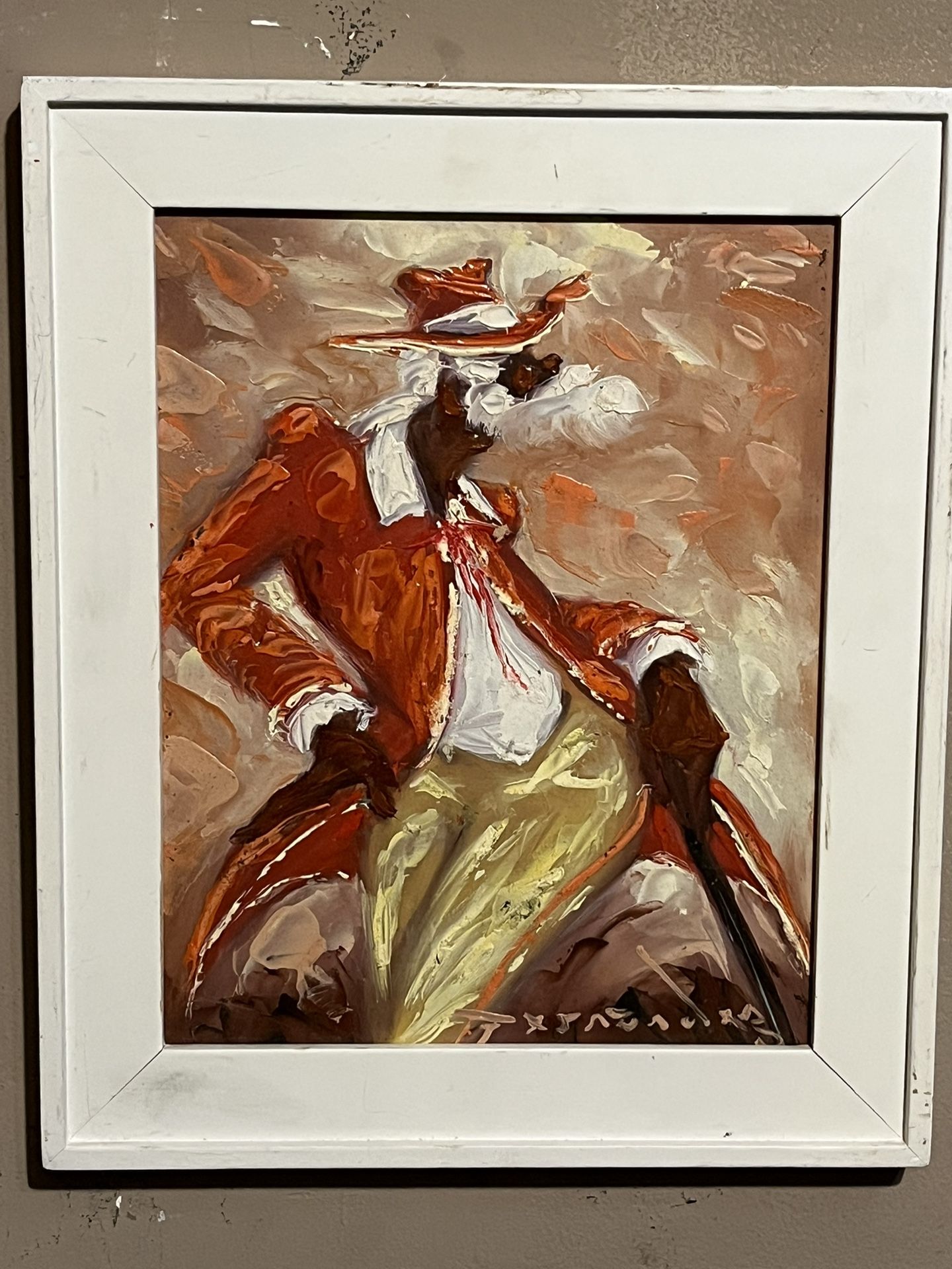 Vintage Folk Art Painting – 1970s Style Well-Dressed Gentleman w/ Cane – Framed Original ⸻ Description Original folk art painting featuring a sharp