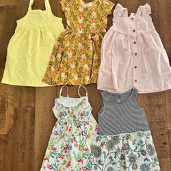 Cute Toddler Little Girls Dress Bundle Lot Size 4 4T  5 dresses total all in good condition and one is new with tags   Size 4T   Brands include H&M, T