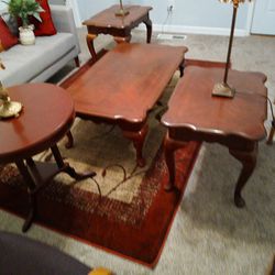Coffee Tble and 3 End Tables Cherry Wood Exl