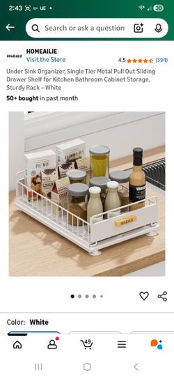 Under Sink Organizer, Single Tier Metal Pull Out Sliding Drawer Shelf for Kitchen Bathroom Cabinet Storage, Sturdy Rack – White
50+ bought in past mon